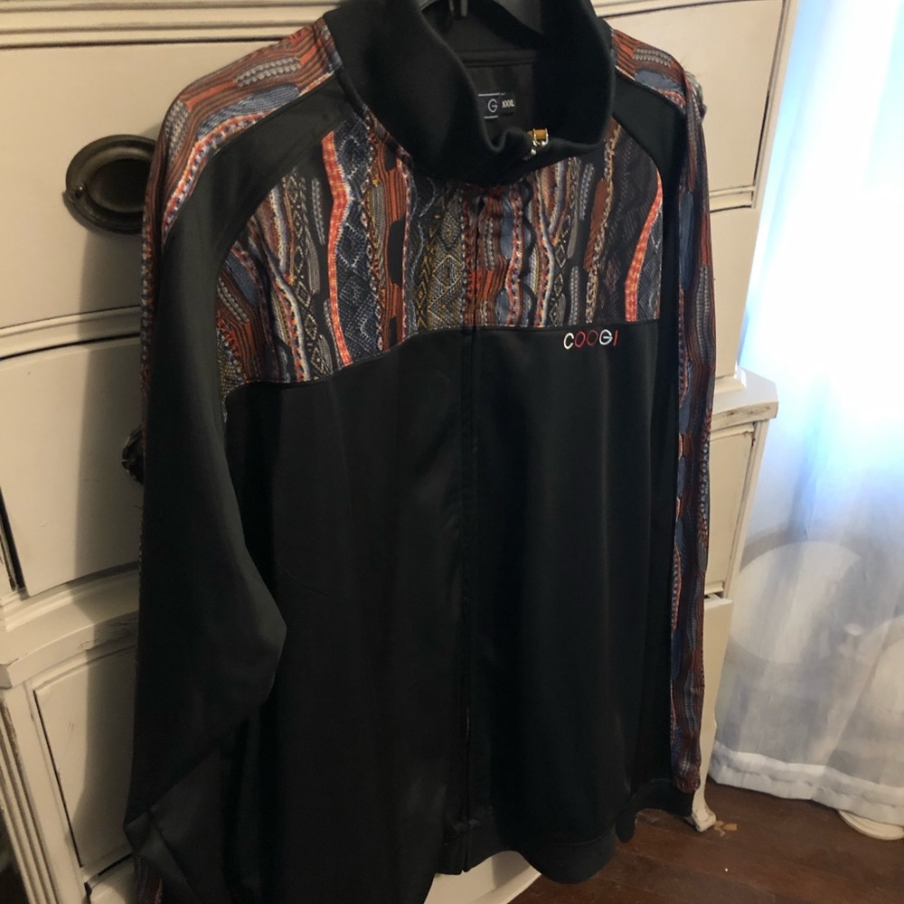 COOGI Black Jacket with Multicolor Striped Pattern